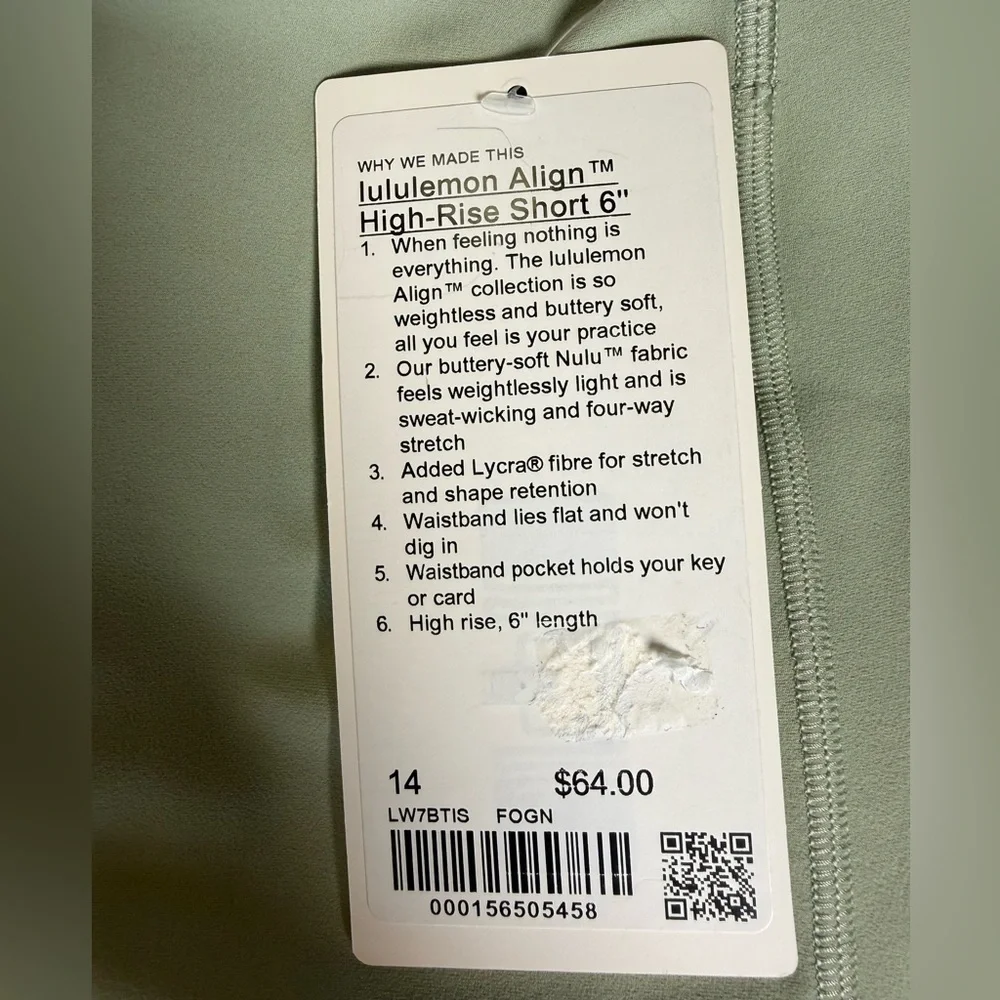 Lululemon Align HR Short 6” Fog Green NWT Size 14